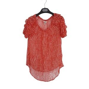 Joie Aaliyah Ruffled Silk Sheer Blouse Red Sz XS